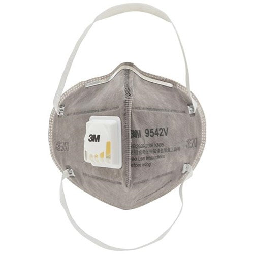 3M™ Flat Fold Particulate Respirator 9542V, P2, Valved, with Nuisance Level* Organic Vapour Relief,  20/Box, 10 Boxes/Case