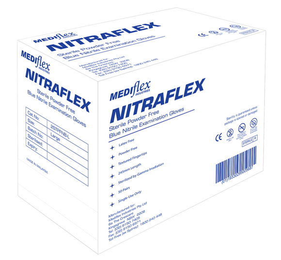 Mediflex Nitraflex Sterile Nitrile Gloves (Pairs) - 4 Boxes of 50 Pairs