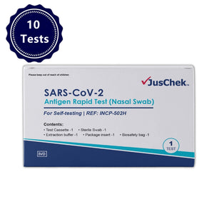10 Tests x  JusChek SARS-CoV-2 Antigen Rapid Test (Nasal Swab)