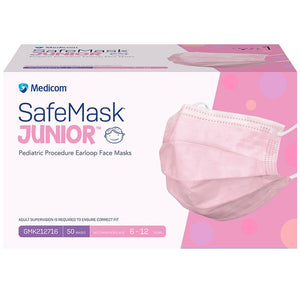 2022 New SafeMask Junior Child Level 1 Procedure Earloop Face Masks - Pack of 50 - Pink
